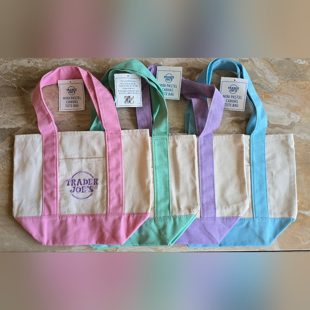 Trader Joe's Mini Pastel Canvas Totes 4pc NTW